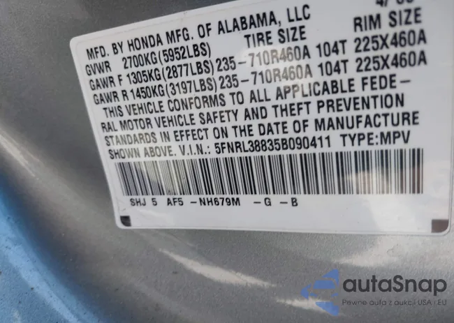 5FNRL38835B090411: 43123833