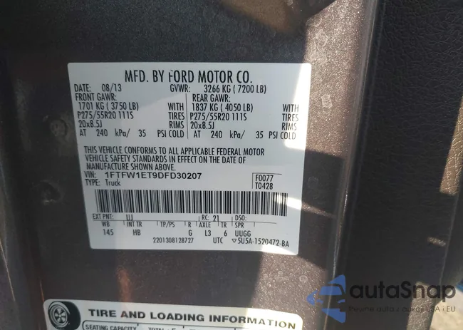 1FTFW1ET9DFD30207: 43123872