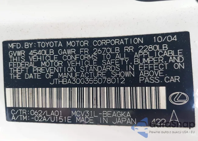 JTHBA30G355078012: 43123953