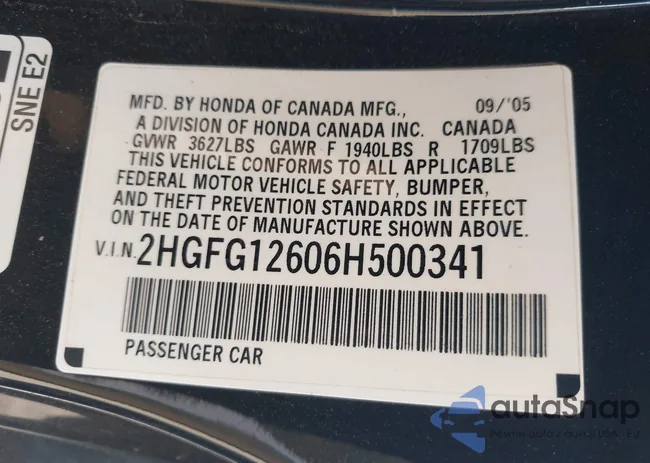 2HGFG12606H500341: 43125156