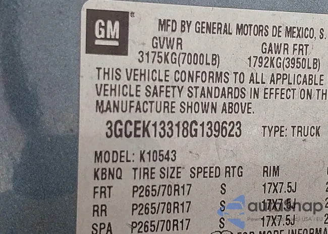 3GCEK13318G139623: 43125211