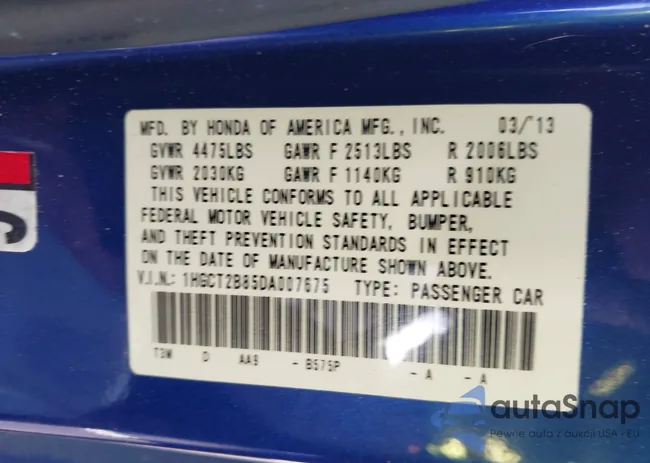 1HGCT2B85DA007675: 43125214