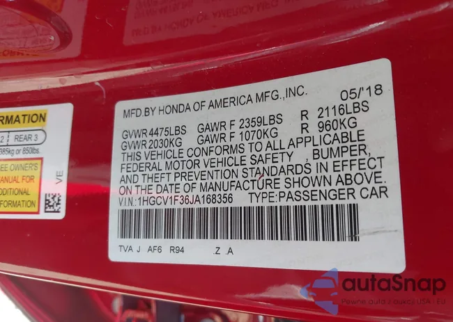 1HGCV1F35JA168356: 43125437