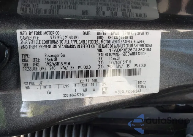 1FADP3E26GL362194: 43125503