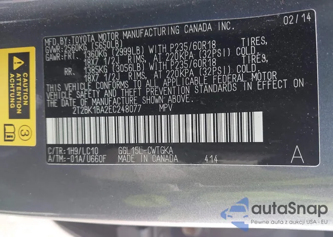 2T2BK1BA2EC248077: 43124974