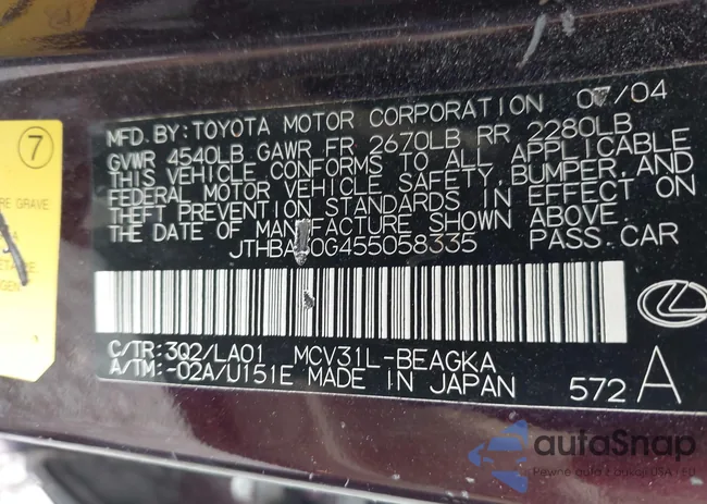 JTHBA30G455058335: 43125034