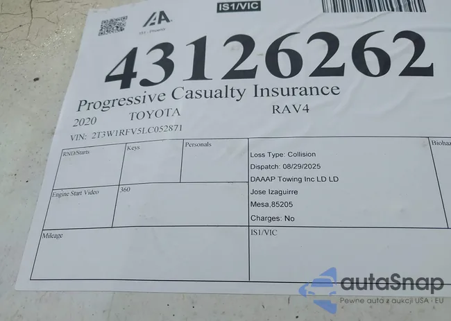 2T3W1RFV5LC052871: 43126262