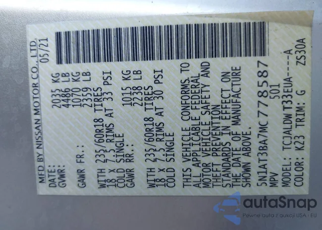 5N1AT3BA7MC778587: 43126284