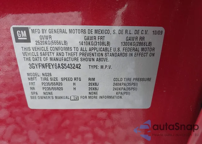 3GYFNFEY6AS543242: 43126512