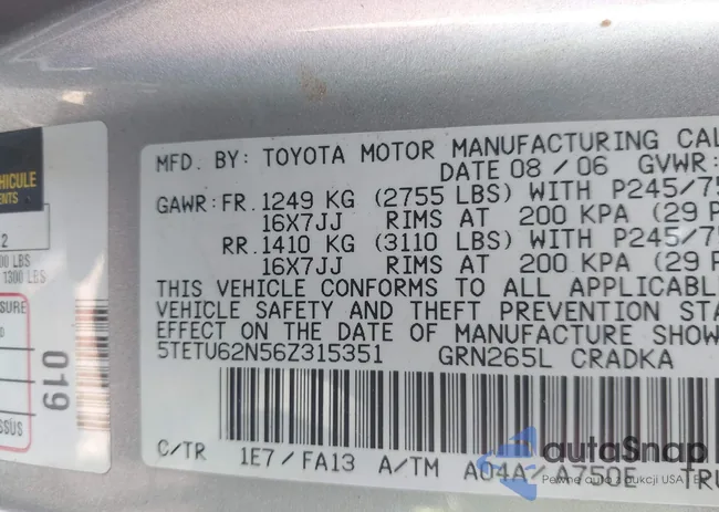 5TETU62N56Z315351: 43126551