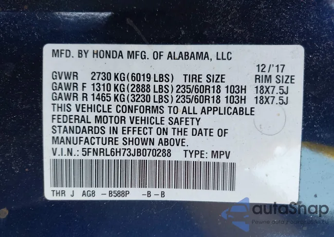 5FNRL6H73JB070288: 43126625