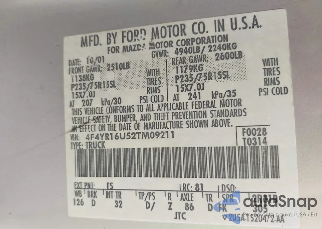 4F4YR16U52TM09211: 43126631