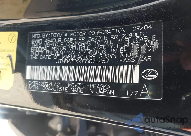 JTHBA30G055074452: 43126662