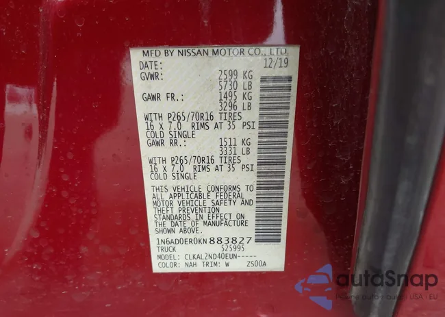 1N6AD0ER0KN883827: 43125700