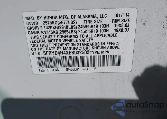 5FRYD4H4XEB032502: 43125779