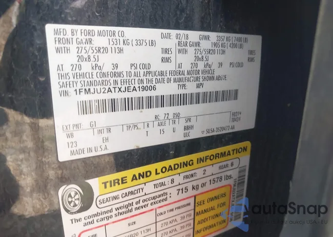 1FMJU2ATXJEA19006: 43125786