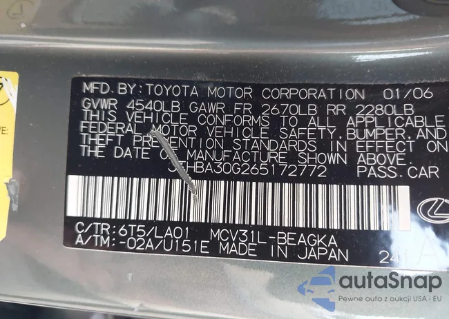 JTHBA30G265172772: 43125866