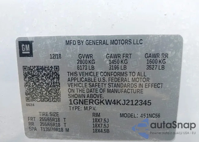 1GNERGKW4KJ212345: 43125880