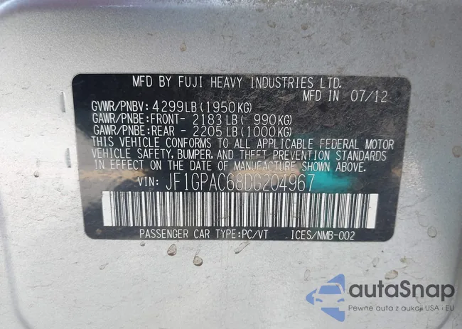 JF1GPAC68DG204967: 43126009