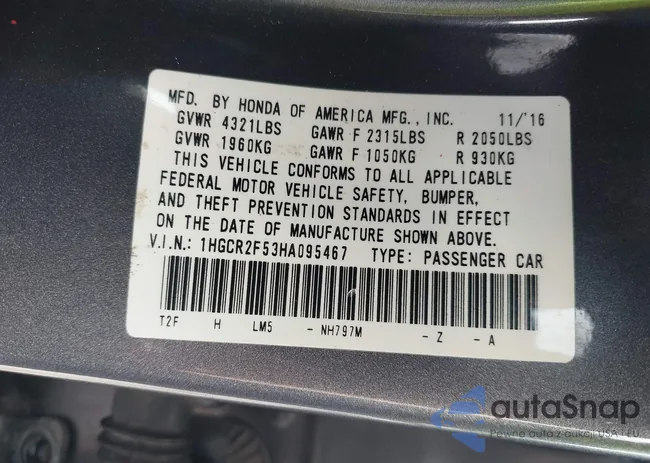 1HGCR2F53HA095467: 43126043