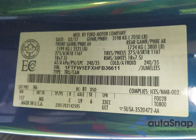 1FTFW1EFXHFB36611: 43127099