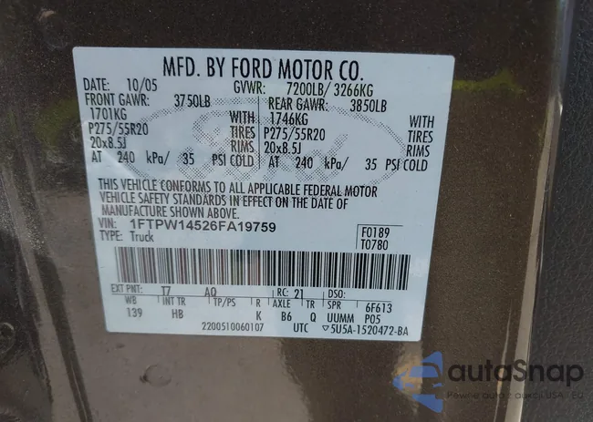 1FTPW14526FA19759: 43127342