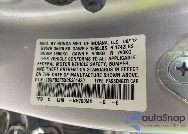 19XFB2F5XCE361430: 43127358