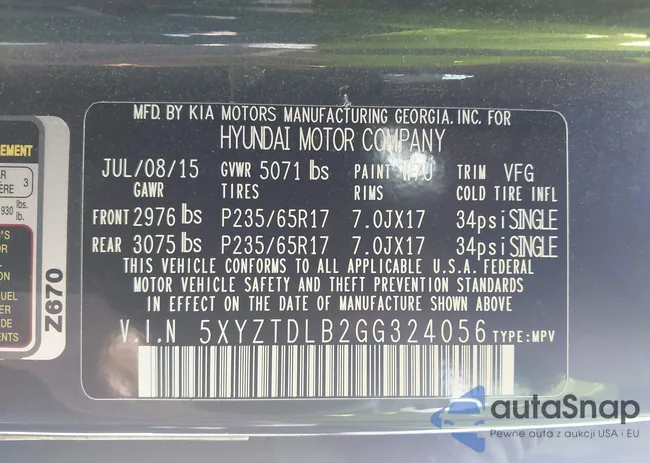 5XYZTDLB2GG324056: 43127364