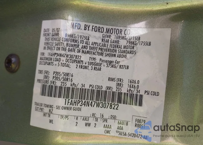 1FAHP34N47W307822: 43127396