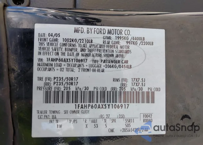 1FAHP60AX5Y106917: 43127411