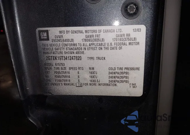 2GTEK19T341247820: 43127466