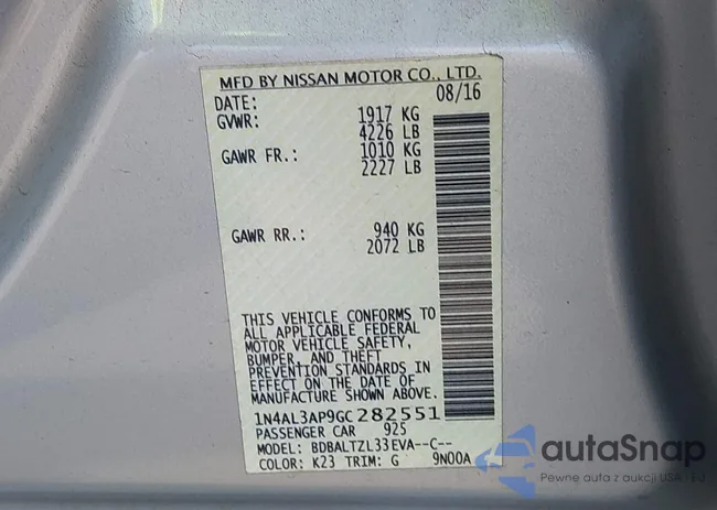 1N4AL3AP9GC282551: 43127509