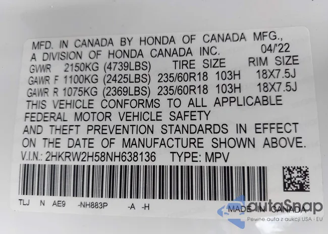 2HKRW2H58NH638136: 43127513