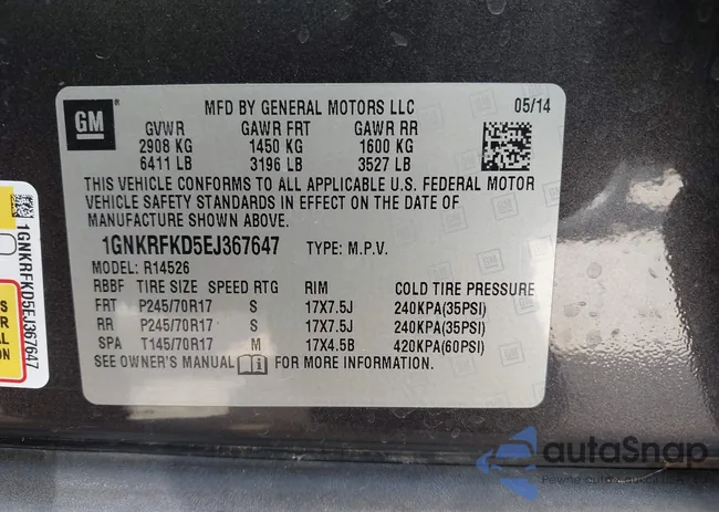 1GNKRFKD5EJ367647: 43127530