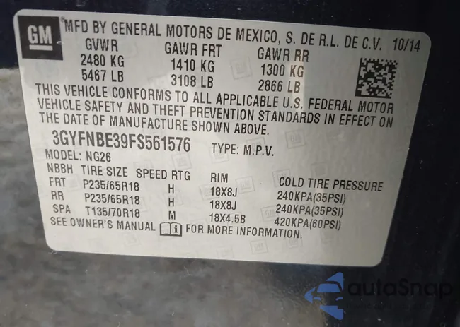 3GYFNBE39FS561576: 43127538