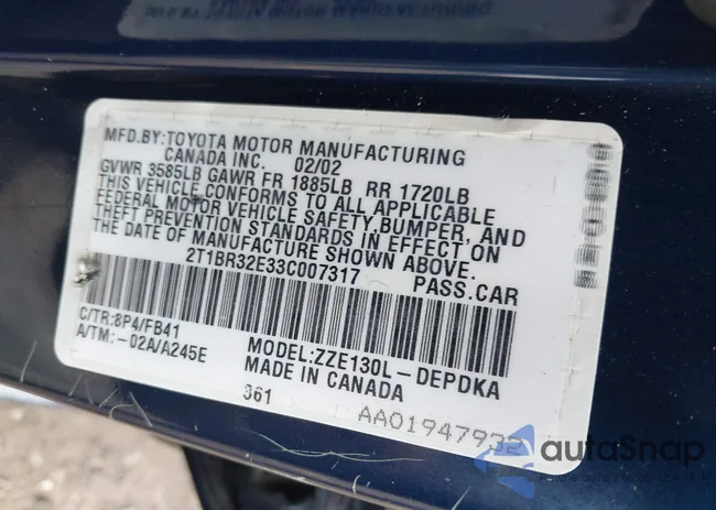 2T1BR32E33C007317: 43127596