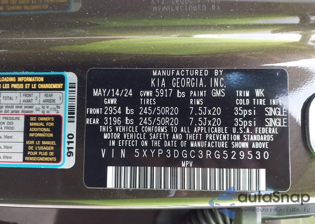 5XYP3DGC3RG529530: 43127610