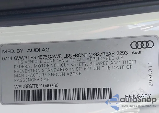 WAUBFGFF8F1040760: 43127654