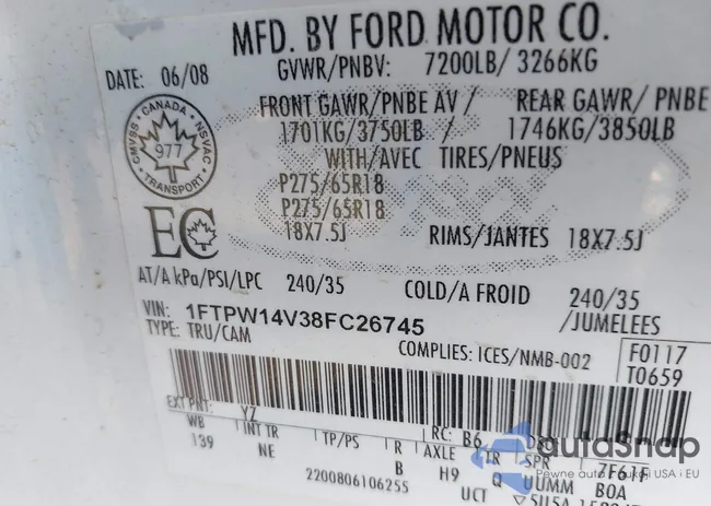 1FTPW14V38FC26745: 43126687