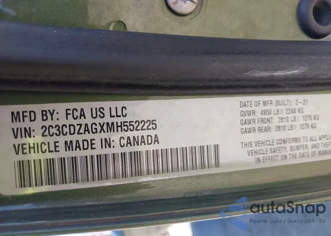 2C3CDZAGXMH552225: 43126764