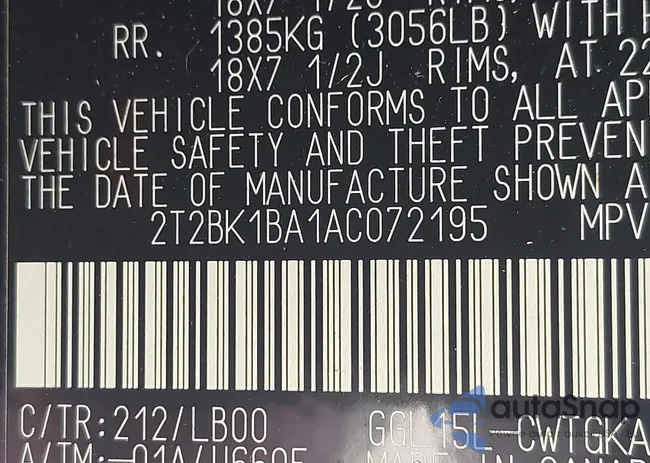 2T2BK1BA1AC072195: 43126781
