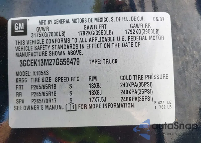 3GCEK13M27G556479: 43126837