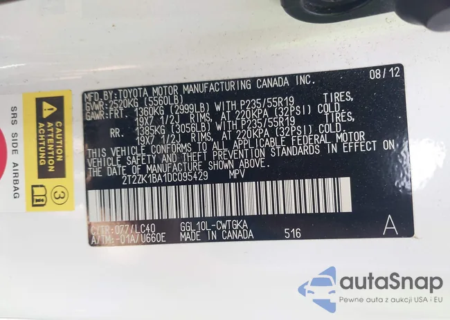 2T2ZK1BA1DC095429: 43126897