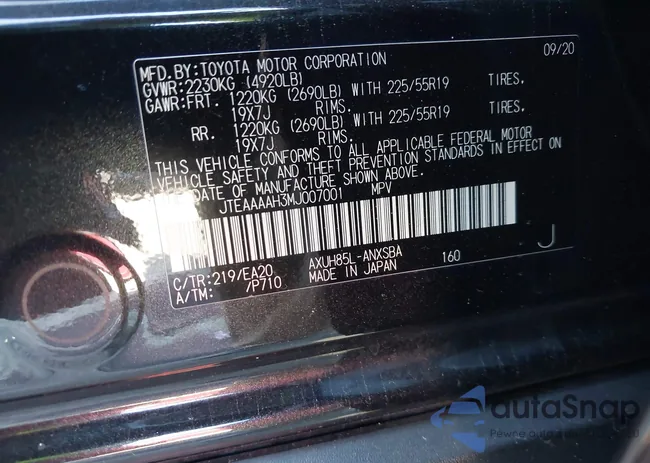 JTEAAAAH3MJ007001: 43126903