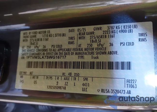 1FTVW3LK7SWG16717: 43126957