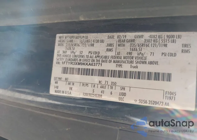 1FTYR3XM9KKA63771: 43127001