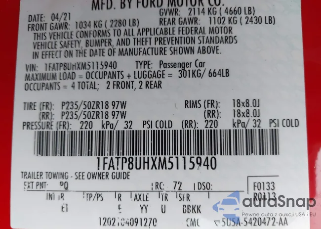 1FATP8UHXM5115940: 43127020