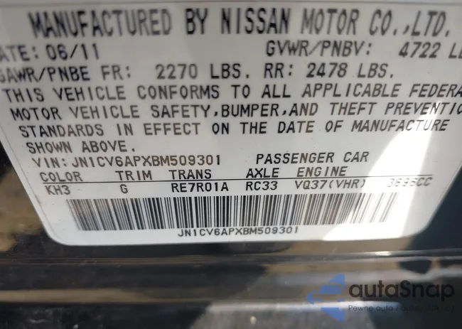 JN1CV6APXBM509301: 43128384