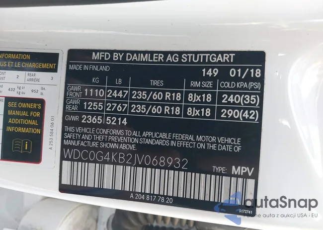 WDC0G4KB2JV068932: 43128401