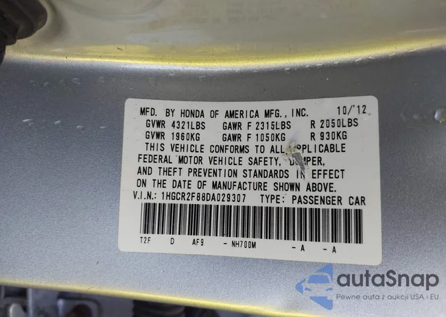 1HGCR2F88DA029307: 43128434